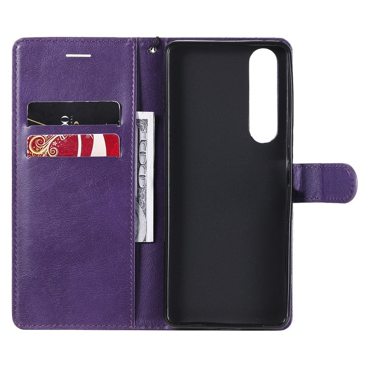 KT Leather Series-2 Wallet Stand Leather Phone Cover with Strap Casing for Sony Xperia 1 III 5G - Purple