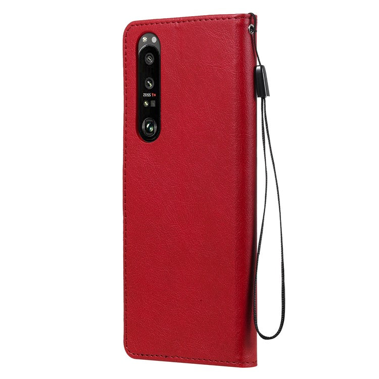 KT Leather Series-2 Wallet Stand Leather Phone Cover with Strap Casing for Sony Xperia 1 III 5G - Red
