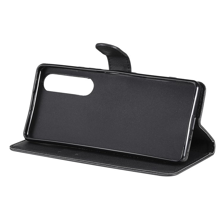 KT Leather Series-2 Wallet Stand Leather Phone Cover with Strap Casing for Sony Xperia 1 III 5G - Black