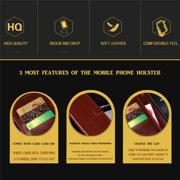 IDEWEI Crazy Horse Texture Stand Wallet Design Folio Flip Leather Phone Shell Case for Sony Xperia 1 III 5G - Yellow