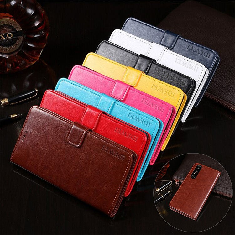 IDEWEI Crazy Horse Texture Stand Wallet Design Folio Flip Leather Phone Shell Case for Sony Xperia 1 III 5G - Yellow