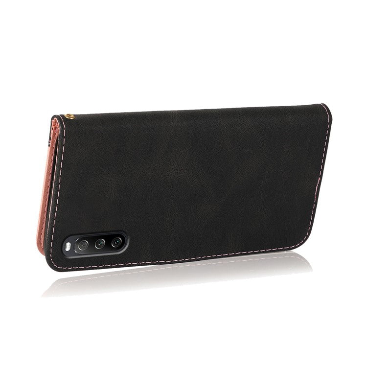 Bi-color Splicing Leather Shell Mobile Phone Wallet Case with Stand Function for Sony Xperia L4 - Black/Rose Gold