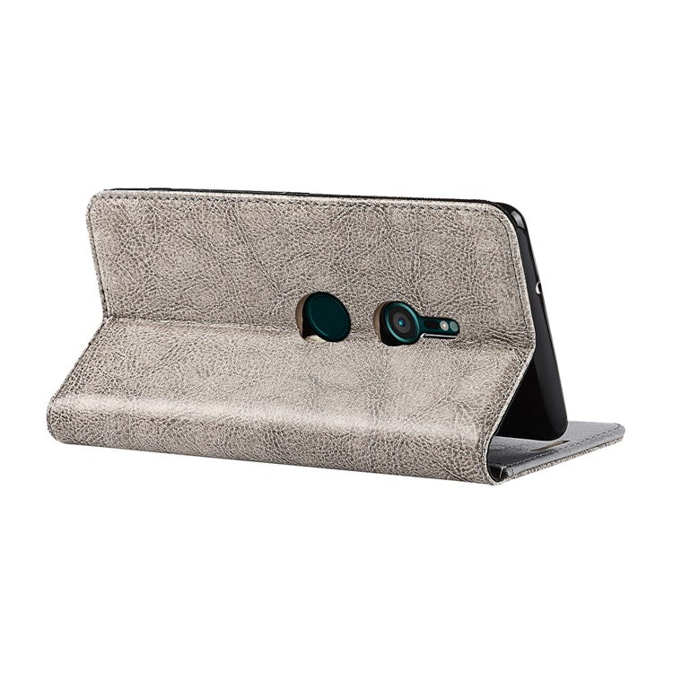 Genuine Leather Crazy Horse Texture Wallet Stand Phone Case Cover for Sony Xperia XZ3 - Grey