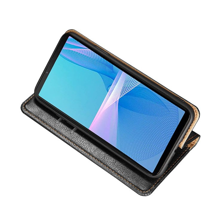 PU Leather Folio Flip Stand Wallet Phone Cover Protector for Sony Xperia 1 III 5G - Black