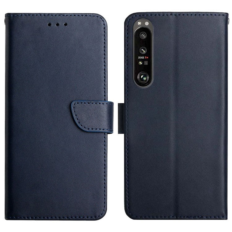Shockproof Wallet With Stand Flip Mobile Cover Genuine Leather Nappa Texture Phone Case for Sony Xperia 1 III 5G - Blue