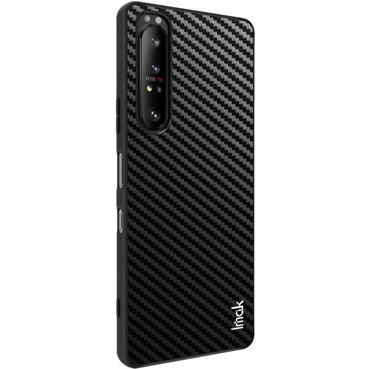 IMAK LX-5 Series PU Leather Coating Hard PC + Soft TPU Fall Protection Hybrid Cover Phone Case with Screen Protector for Sony Xperia 1 III 5G - Carbon Fiber Texture