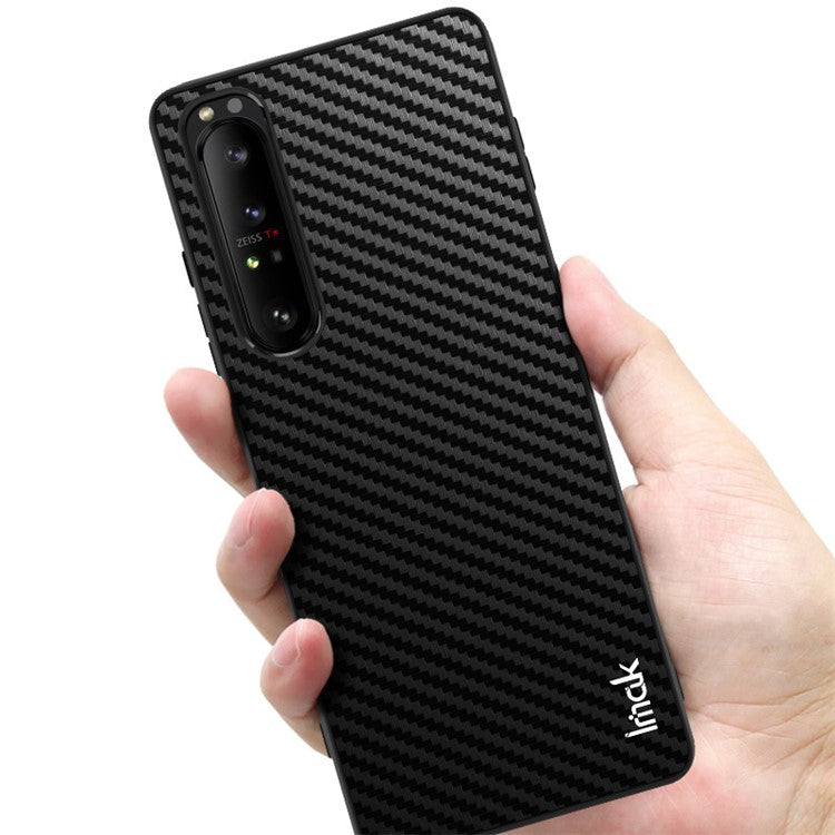 IMAK LX-5 Series PU Leather Coating Hard PC + Soft TPU Fall Protection Hybrid Cover Phone Case with Screen Protector for Sony Xperia 1 III 5G - Carbon Fiber Texture
