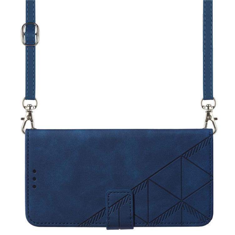 PB2-1 Series Anti-fall PU Leather Phone Cover Shell Scratch Resistant Imprinted Phone Case with Long Strap Wallet for Sony Xperia 1 III 5G - Sapphire