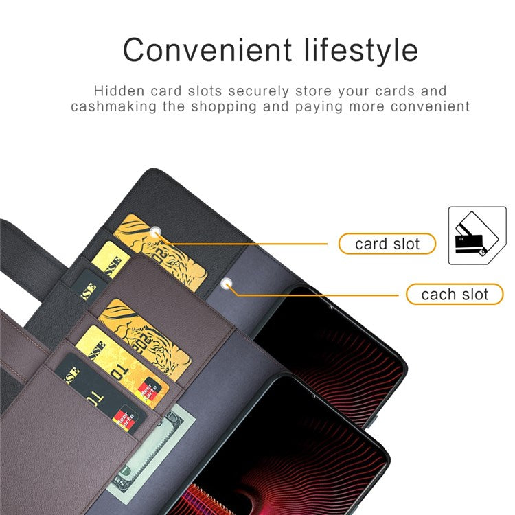 For Sony Xperia 1 III 5G Split Leather Genuine Leather Protective Cover Magnetic Clasp Wallet Stand Phone Case - Black