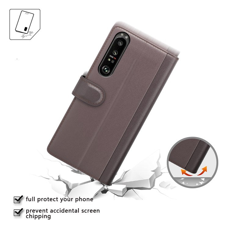For Sony Xperia 1 III 5G Split Leather Genuine Leather Protective Cover Magnetic Clasp Wallet Stand Phone Case - Black