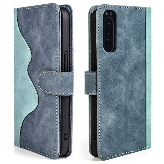For Sony Xperia 5 II Color Splicing Flip Wallet Phone Case PU Leather Inner TPU Full Body Shockproof Magnetic Closure Stand Cover - Blue