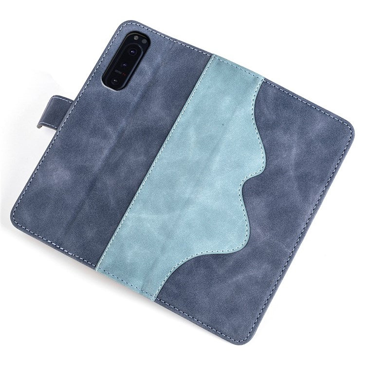 For Sony Xperia 5 II Color Splicing Flip Wallet Phone Case PU Leather Inner TPU Full Body Shockproof Magnetic Closure Stand Cover - Blue
