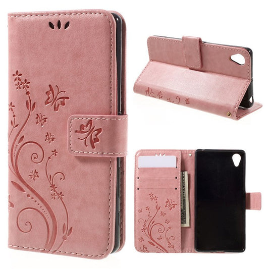 Butterfly Leather Wallet Stand Shell for Sony Xperia X - Pink
