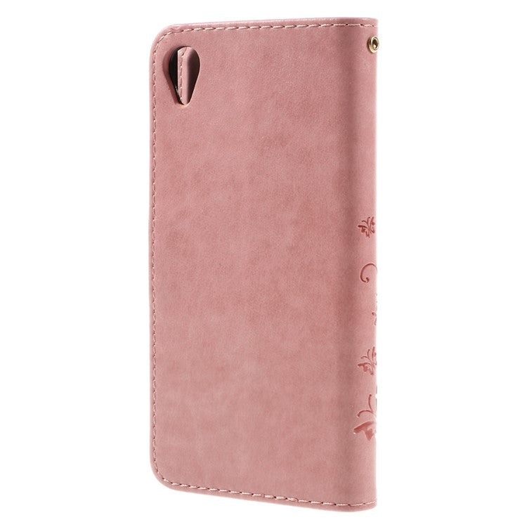 Butterfly Leather Wallet Stand Shell for Sony Xperia X - Pink