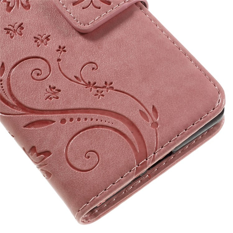 Butterfly Leather Wallet Stand Shell for Sony Xperia X - Pink