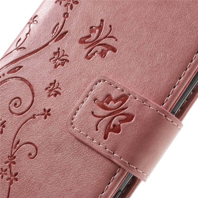 Butterfly Leather Wallet Stand Shell for Sony Xperia X - Pink