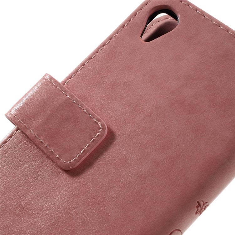 Butterfly Leather Wallet Stand Shell for Sony Xperia X - Pink