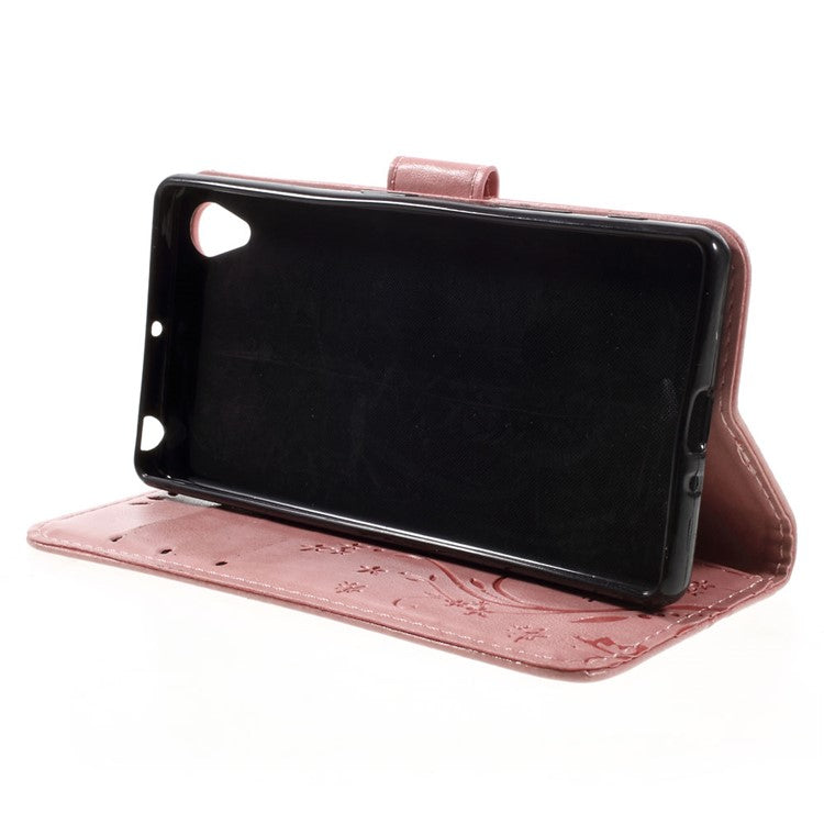 Butterfly Leather Wallet Stand Shell for Sony Xperia X - Pink