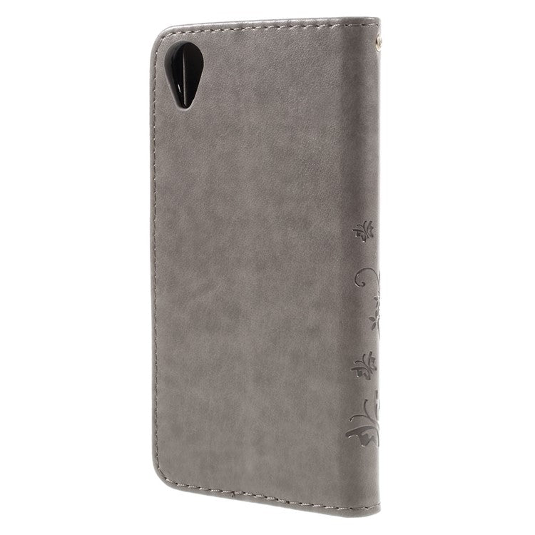 Butterfly Imprinted Leather Wallet Flip Case for Sony Xperia X Performance - Grey
