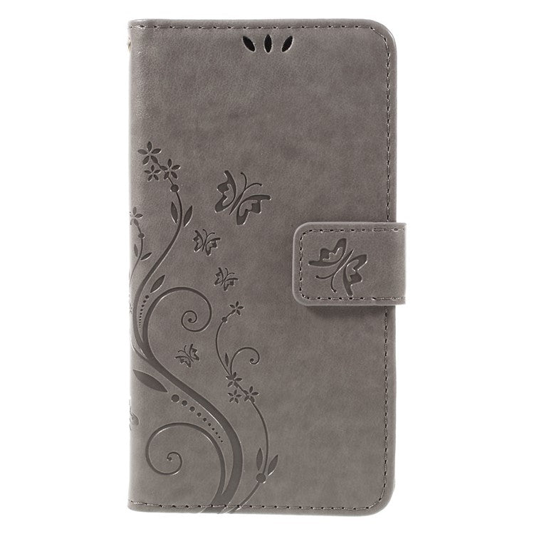 Butterfly Imprinted Leather Wallet Flip Case for Sony Xperia X Performance - Grey