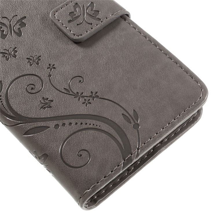 Butterfly Imprinted Leather Wallet Flip Case for Sony Xperia X Performance - Grey