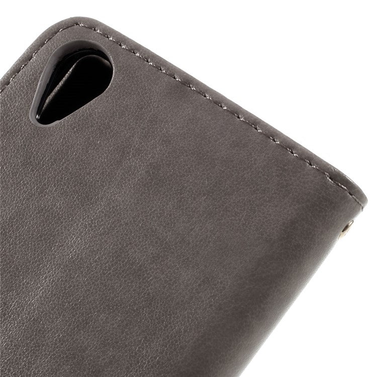 Butterfly Imprinted Leather Wallet Flip Case for Sony Xperia X Performance - Grey