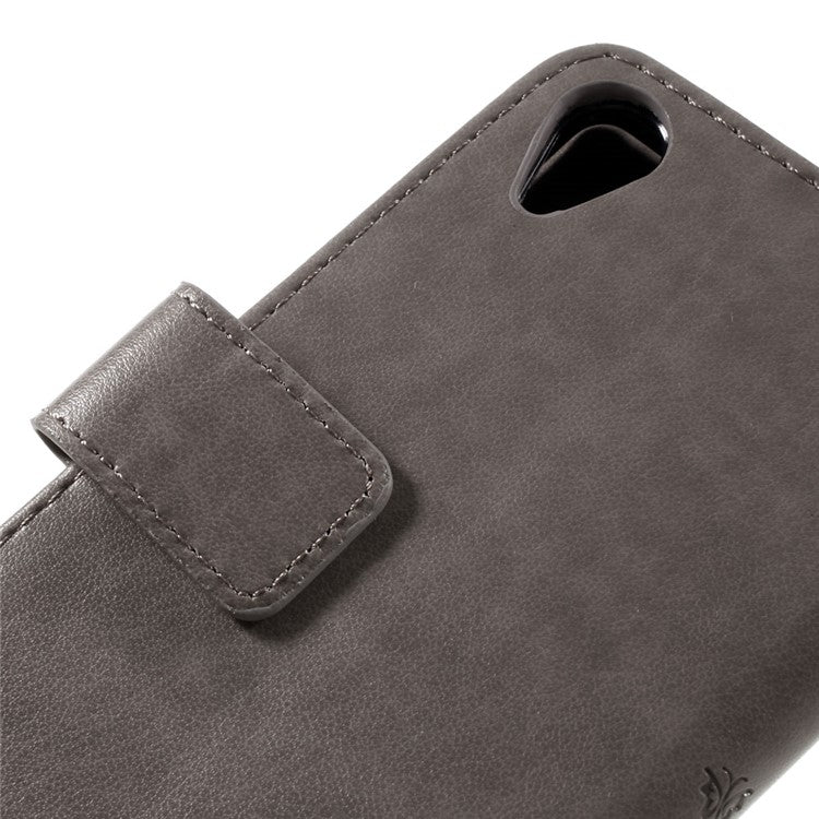 Butterfly Imprinted Leather Wallet Flip Case for Sony Xperia X Performance - Grey