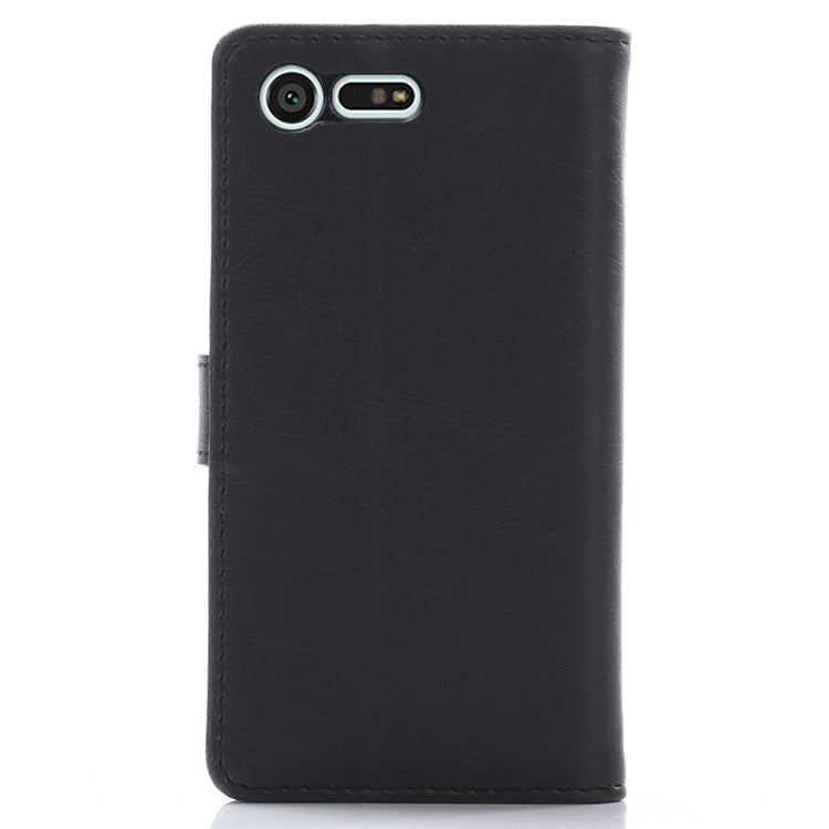 Crazy Horse Texture Leather Case for Sony Xperia X Compact, Shockproof TPU Wallet Stand Book Style Flip Phone Cover - Black