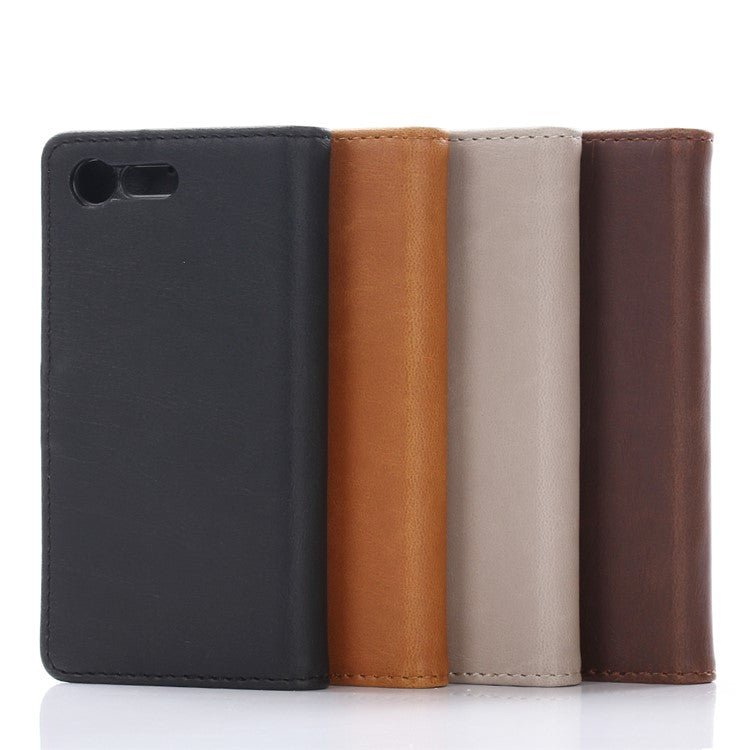 Crazy Horse Texture Leather Case for Sony Xperia X Compact, Shockproof TPU Wallet Stand Book Style Flip Phone Cover - Black