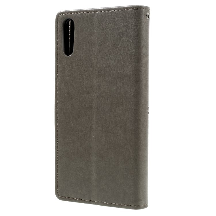 Imprint Floral Butterfly Leather Cover for Sony Xperia XZs / XZ with Lanyard - Grey