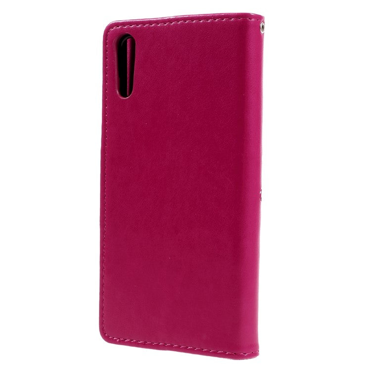 Imprint Floral Butterfly Leather Wallet Case for Sony Xperia XZs / XZ with Lanyard - Rose