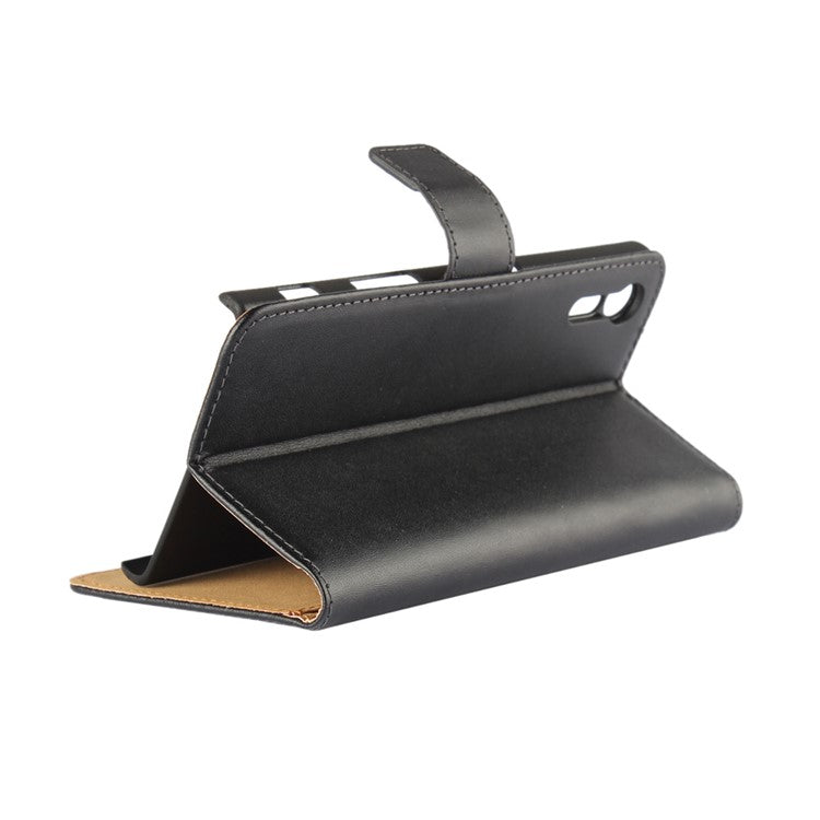 Wallet Stand Genuine Split Leather Case Cover for Sony Xperia XZs / XZ - Black