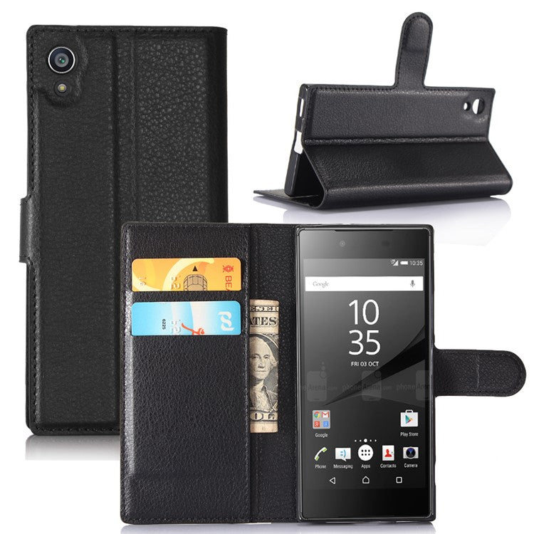 Litchi Grain Wallet Stand Leather Mobile Case for Sony Xperia XA1 - Black