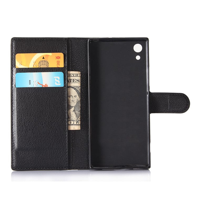 Litchi Grain Wallet Stand Leather Mobile Case for Sony Xperia XA1 - Black