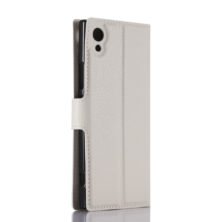 Litchi Grain Wallet Leather Cell Phone Cover for Sony Xperia XA1 - White