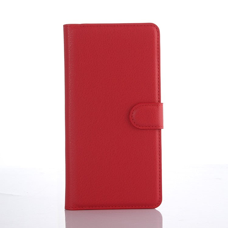 Litchi Grain Folio Flip Leather Wallet Shell for Sony Xperia XA1 - Red