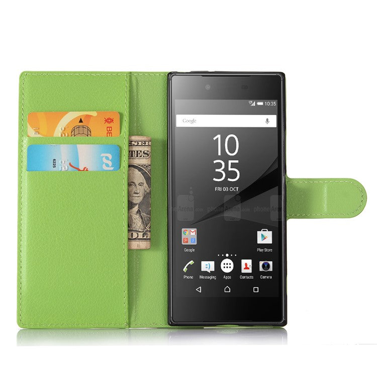 Litchi Grain Leather Magnetic Flip Wallet Case for Sony Xperia XA1 - Green