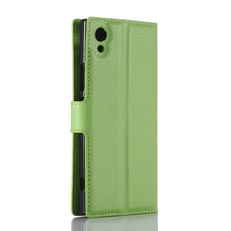 Litchi Grain Leather Magnetic Flip Wallet Case for Sony Xperia XA1 - Green