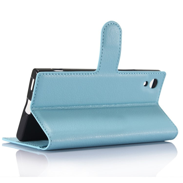 Litchi Grain Stand Wallet Leather Mobile Casing for Sony Xperia XA1 - Blue
