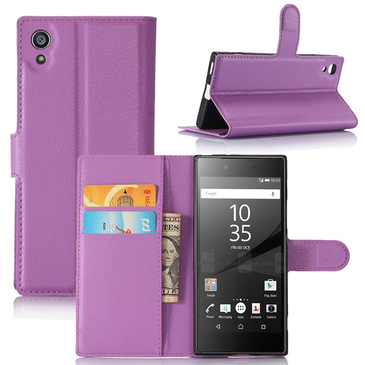 Litchi Grain Wallet Leather Phone Cover Accessory for Sony Xperia XA1 - Purple