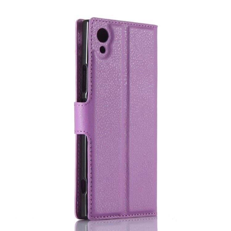 Litchi Grain Wallet Leather Phone Cover Accessory for Sony Xperia XA1 - Purple