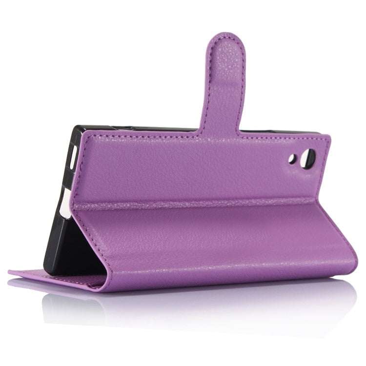 Litchi Grain Wallet Leather Phone Cover Accessory for Sony Xperia XA1 - Purple