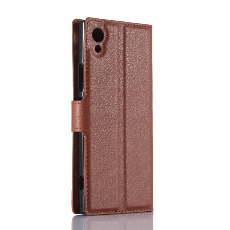 Litchi Grain Leather Flip Case Stand Card Holder for Sony Xperia XA1 - Brown