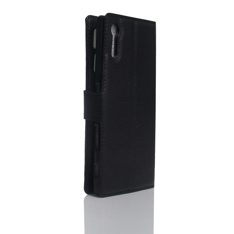 Litchi Grain Wallet Stand Leather Phone Case for Sony Xperia XZs / XZ - Black