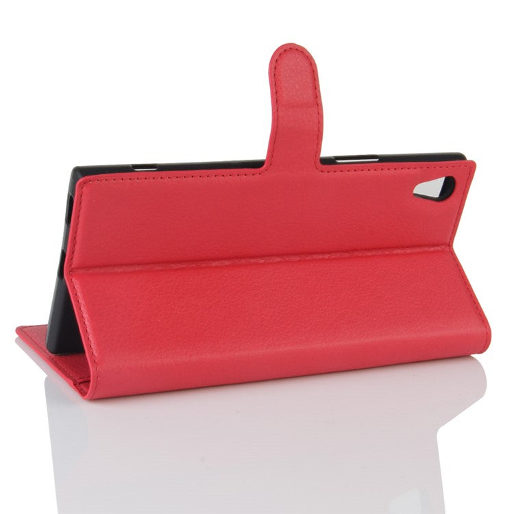 Litchi Skin Leather Card Holder Case for Sony Xperia XA1 Ultra - Red