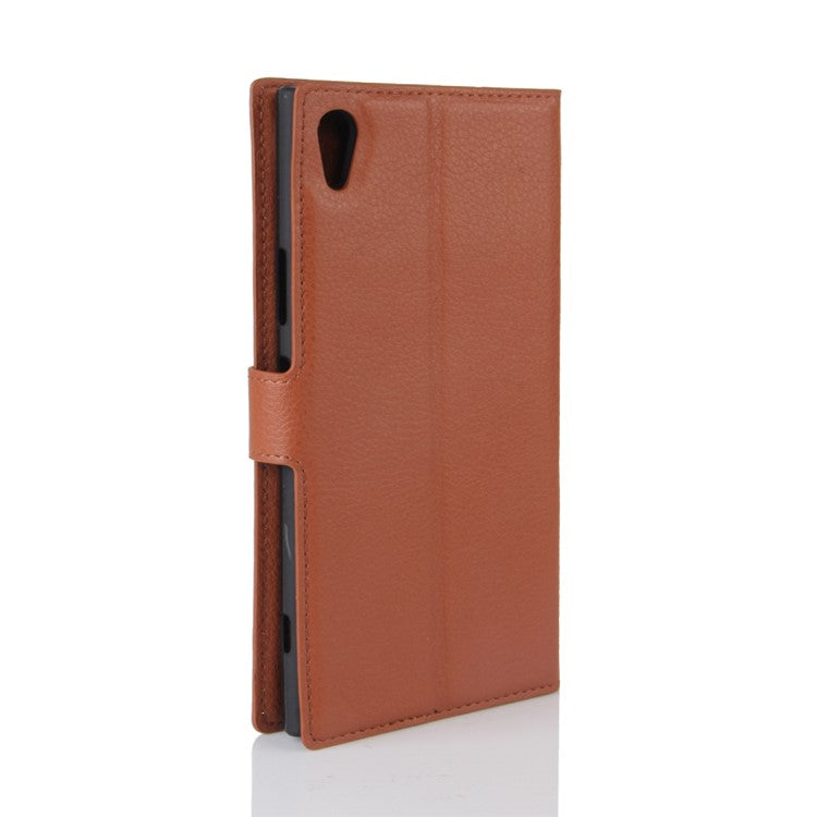 Litchi Skin Leather Wallet Case Accessory for Sony Xperia XA1 Ultra - Brown