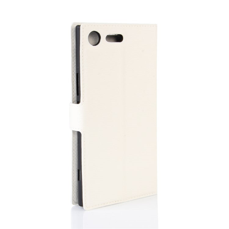 Litchi Skin Leather Stand Cover with Card Slots for Sony Xperia XZ Premium Wallet Design Phone Case - White