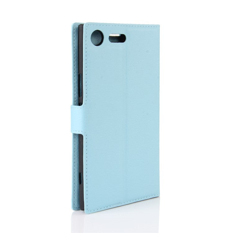 Litchi Skin Leather Stand Cover with Card Slots for Sony Xperia XZ Premium Wallet Design Phone Case - Baby Blue