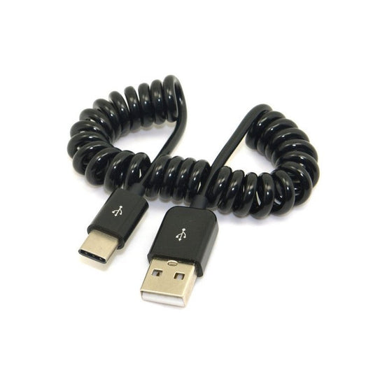 1M Coil Cord USB 3.1 Type C Male to Standard USB 2.0 A Male Data Cable for Nokia N1 Tablet Mobile Phone - Black