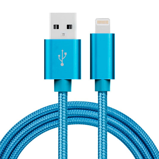 2A 1m Metal Lightning 8Pin USB Charging Sync Woven Cord for iPhone 7 Plus/7 Etc - Blue